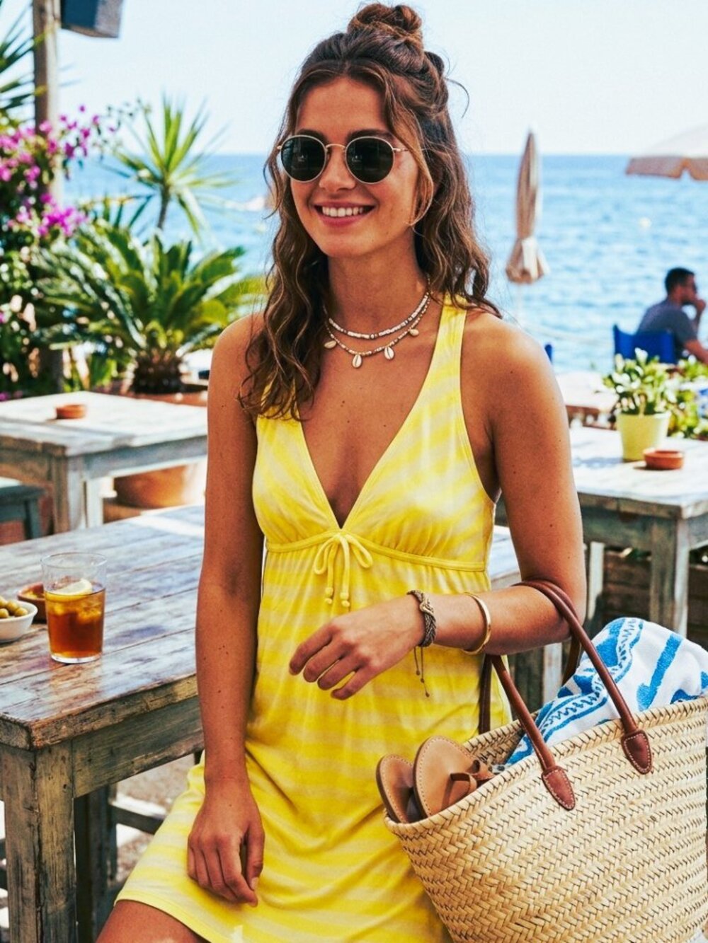 Ella Moss Isla Yellow Striped Racerback Summer Dress